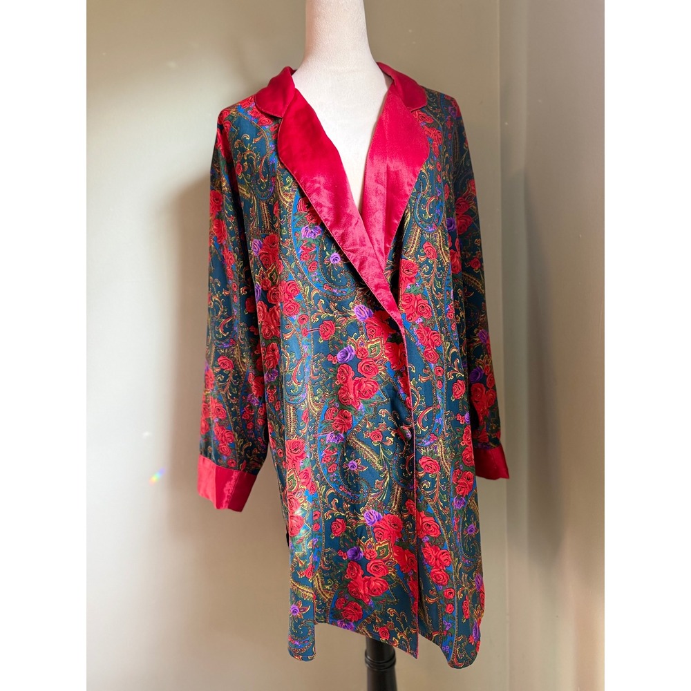 Victoria's Secret Vintage Floral Paisley Robe boho whimsigoth Red Y2K gold l